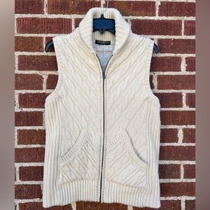 Eddie Bauer Ivory Cream Wool Sweater Vest Zipper Closure size Small